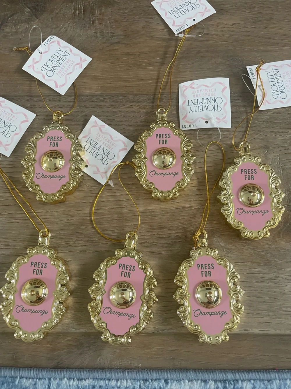 NWT Press For Champagne Gold & Pink Holiday Ornament (Set)